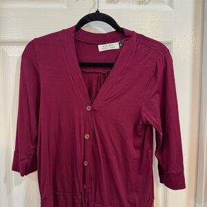 Ava Sky Deep Red Button-Up Cardigan